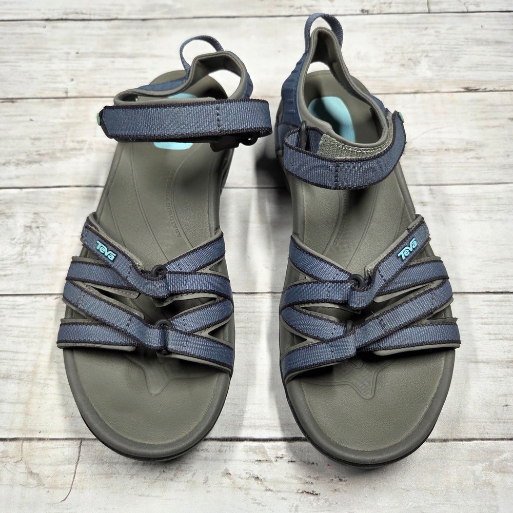Teva Tirra Sport Sandals Hiking Outdoor Women 9.5 Blue Gray Strappy Water Shoes
